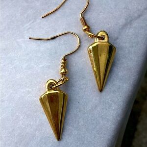 Golden Dangle Earrings with Cone Shape and Smooth Finish